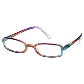 Wink Fabulous Rectangular Aqua Hand Painted with SH and Orange/Aqua Suede Case Reading Glass, 2.75