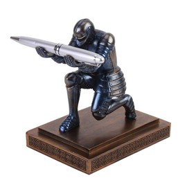 Amoysanli Knight Pen Holder Desk Organizers and Accessories Desk Decor Resin Pen Holder as Gift with a Cool Pen for Office and Home (Blue)