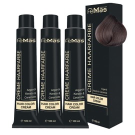 FemMas Hair Colour, Professional Cream Hair Colour with Argan Oil, Keratin & Ceramides, as Permanent Hair Colouring or Tint for Radiant, Durable Colour Results, 3x Medium Blonde Ash 7.1, 100 ml