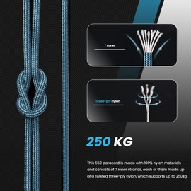 Abma Cord Paracord 550 4mm Nylon Rope Type III 7 Strands Parachute Cord - Max. 250kg (550lbs)