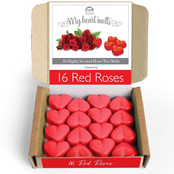 16 Red Roses Wax Melts: 16 x 5 g Heart Shaped Valentines Gifts for Her or Him, Vegan Friendly, Romantic Anniversary Presents, Valentine Candle Alternative, Use as Valentines Decorations