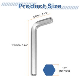 sourcing map Hex Key Wrench 1/2" 45# Carbon Steel L-Shape Hexagon SAE Wrenches Repairing Tool for Home DIY Bike Motorcycle Repair, Silver Tone