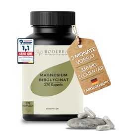 270 Capsules Magnesium Bisglycinate - High Dose with 360 mg Elementary Magnesium Glycinate per Daily Dose - 3 Months Supply - Vegan & Laboratory Tested in Germany - Pure Chelate without Additives