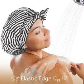 YANIBEST Shower Cap Reusable Waterproof - Shower Cap for Women Non-Slip Cute Shower Caps Hair Cap for Shower One Size