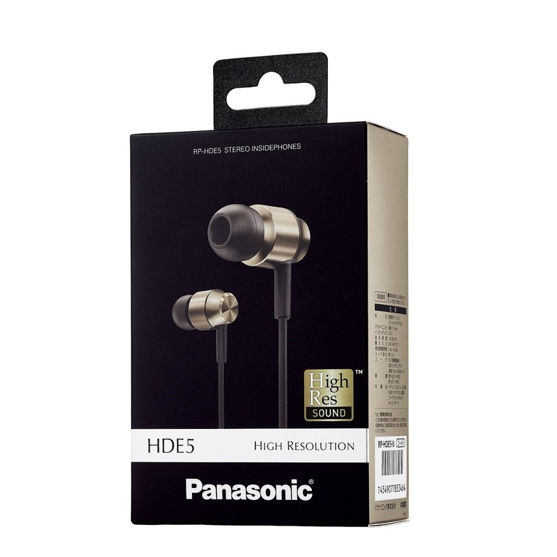 Panasonic RP-HDE5-N In-Ear Earphones, Supports High-Resolution Sound Sources, Gold