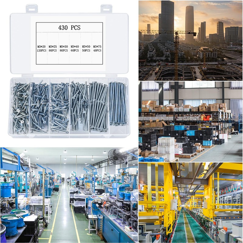 430 Piece M3 Screws Set, Countersunk Screw Set, Machine Screws