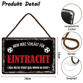 Tin Sign Football Sign Decorative Metal Sign with Saying Sports Sign Football Fan Item for Eintracht Fan Lovers Enthusiasts Christmas Gift Idea