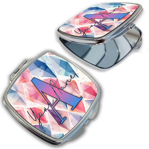 Bleu Reign Compact Personalized Pocket Mirror Custom Name Geometric Pattern