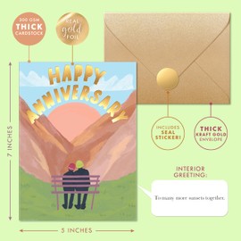 SWEETZER & ORANGE Elegant Gold Foil Anniversary Card – 5”x7 Premium Thick Cardstock with Gold Kraft Envelope & Sealing Sticker – Romantic Greeting Card for Wedding Anniversary Husband Wife or Couple