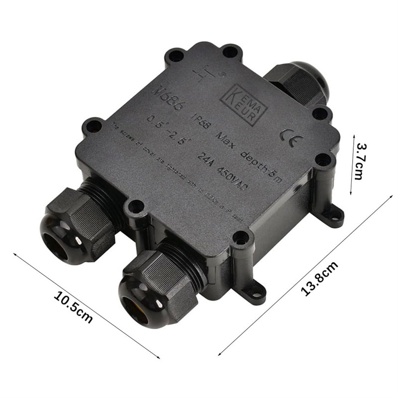Waterproof IP68 Junction Box, 3 Way Plug Line M25 Wire