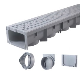 URA WATER - Model UA-100 - Drainage Trench Set - Channel Drain With Grate - Gray Plastic Plastic - 1 x 39" Long