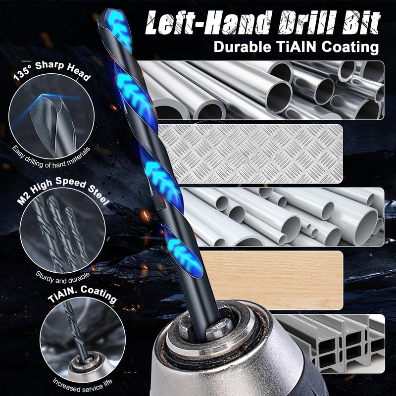 Topec 16PCS Damaged Screw Extractor Set and Left Hand Drill