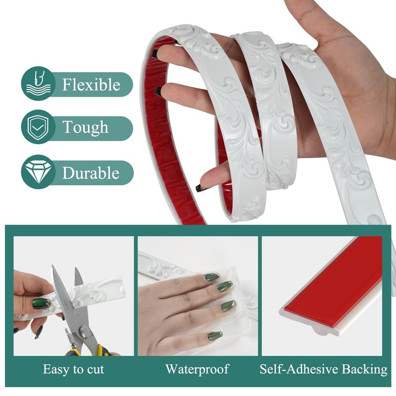 YEFANXI Self-Adhesive Flexible PVC 3D Embossed Wall Molding Trim -