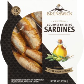 Brunswick Wild Caught Gourmet Brisling Sardines, Served in Extra Virgin Olive Oil, 4.23 oz. Can (Pack of 12)