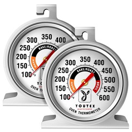 2-Pack Oven Thermometer, Upgraded 100-600°F No-Holes Non-Discoloring Easy-to-Clean for Healthier Cooking, Easy-to-Read with Large Bright Numbers for Gas &
