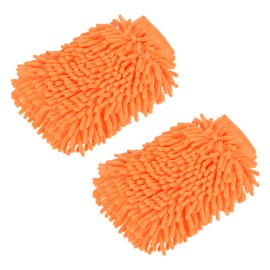 M METERXITY 2 Pcs Microfiber Chenille Wash Mitt - Double Side Reusable Gloves for Cleaning, Scratch-Free, Apply to Car Cleaning, Kitchen (9.84 x 6.69'', Orange)
