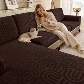 Couch Cushion Covers for Sectional Sofa Seat Cushion Cover Stretch Washable Separate Sofa Slipcovers Wear-Resistant Universal Furniture Protector (Coffee, 1 Chaise Cover)