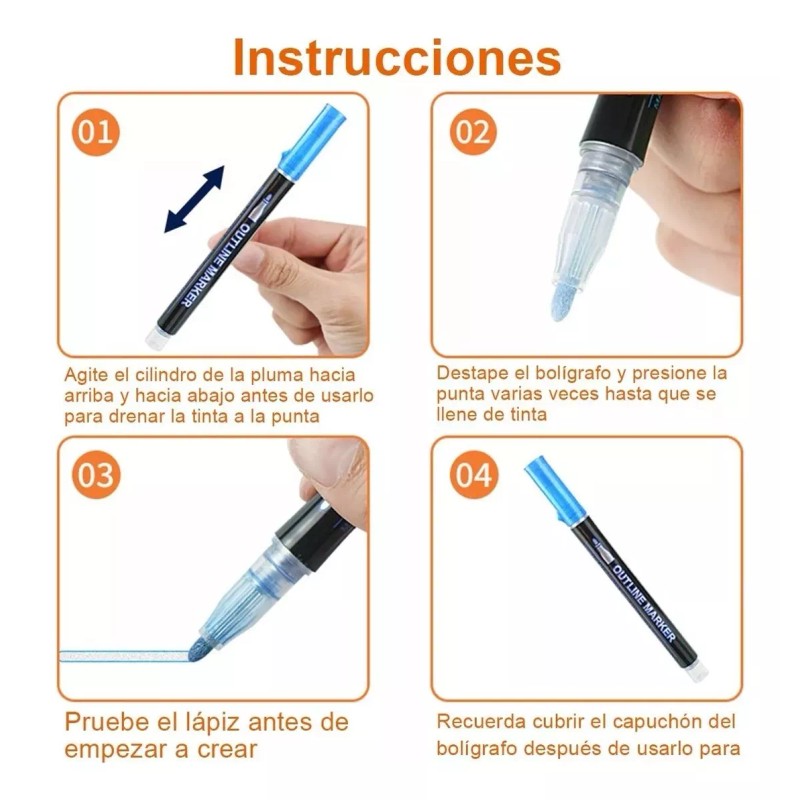 KFMX Plumones De Contorno Metálicos Doble Linea 12 Colores