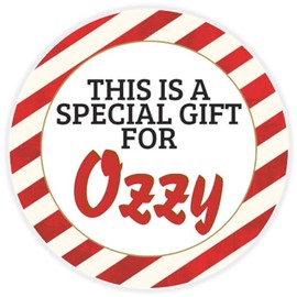 This is a Gift for Ozzy - Circle Sticker Decal 3 Inch - Candy Cane Merry Christmas Gift Tag Present Tree Holiday Custom Name Santa Claus