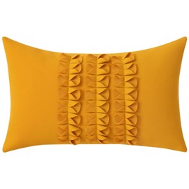 VOGOL Soft Decorative Throw Pillow Covers, Mustard Yellow Accent Solid Lumbar Pillow Cases, 3D Flower Patterned Couch Cushion Case for Chair Sofa Home Decor, 12 x 20 Inch, 1 Piece