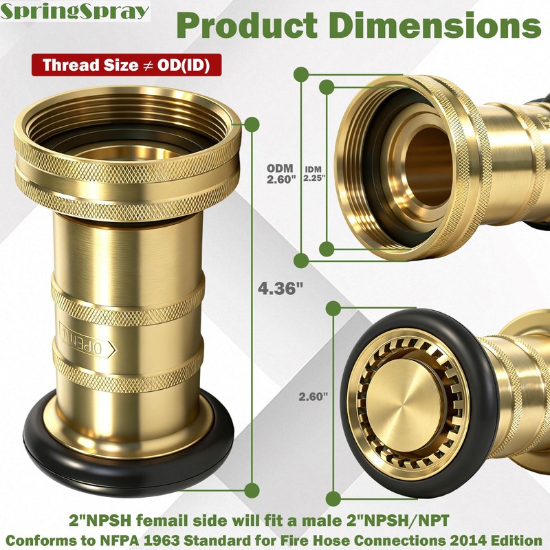 SpringSpray 2" NPSH Fire Hose Nozzle Brass Fire Equipment Heavy