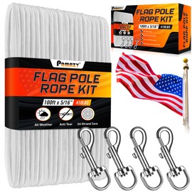 [Upgraded] 5/16” 100Ft Flagpole Rope Kit with 4 Pcs 3.3” Swivel Snap Hook - High Weight Bearing Anti-Tearing Utility Rope with Durable ZinC Alloy Swivel Hooks - Flag Pole Accessories Replacement Kit