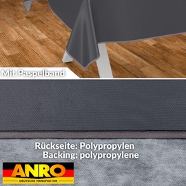 ANRO Oilcloth Tablecloth, Washable, Oilcloth, Garden Tablecloth, Outdoor, Indoor, 200 x 140 cm with Hem, Anthracite