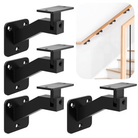 Gyykzz 4 Pack Adjustable Handrail Brackets for Indoor Stairs, Black Stair Railing Bracket for Staircase Stair, Swivel Hand Rail Brackets Banister Brackets for Stairs, Corridors, Offices, Living Rooms