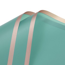 GLOKUUCA Gold Edge Flower Wrapping Paper - 20 Sheet Waterproof Floral Bouquet Wrapping Paper Fits for Wedding Graduation Gifts - (22.8x22.8 Inch, Turquoise)