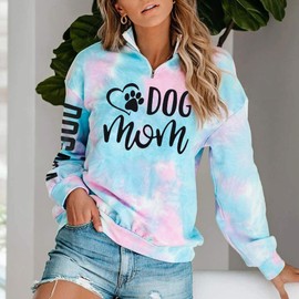 VILOVE Dog Mom Sweatshirt - Women's Dog Paw Print Cute Funny Graphic Long Sleeve Tee