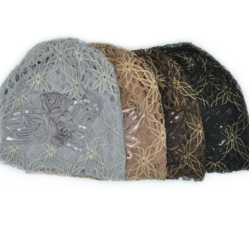 Plus Nao Women's Lace Cap, Summer Knit Hat, Embroidered, Floral