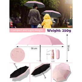 Travel mini umbrella, Small Compact UV Umbrella with Protective Case, Lightweight Tiny Pocket Umbrella for Purse, Sun & Rain Umbrellas Mini Travel Windproof Umbrella with 95% UV Protection (Violet)