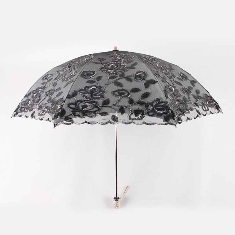 Honeystore Vintage Lace UV Sun Parasol Folding 3D Flower Embroidery