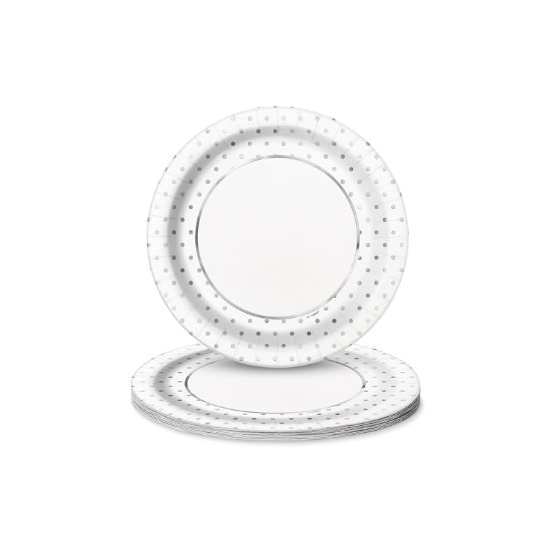 Foil Dots Round Dinner Paper Plates - 9", Silver, 8