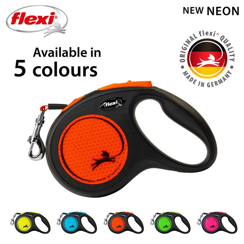 Flexi New Neon Tape Green Medium 5m Retractable Dog Leash/Lead