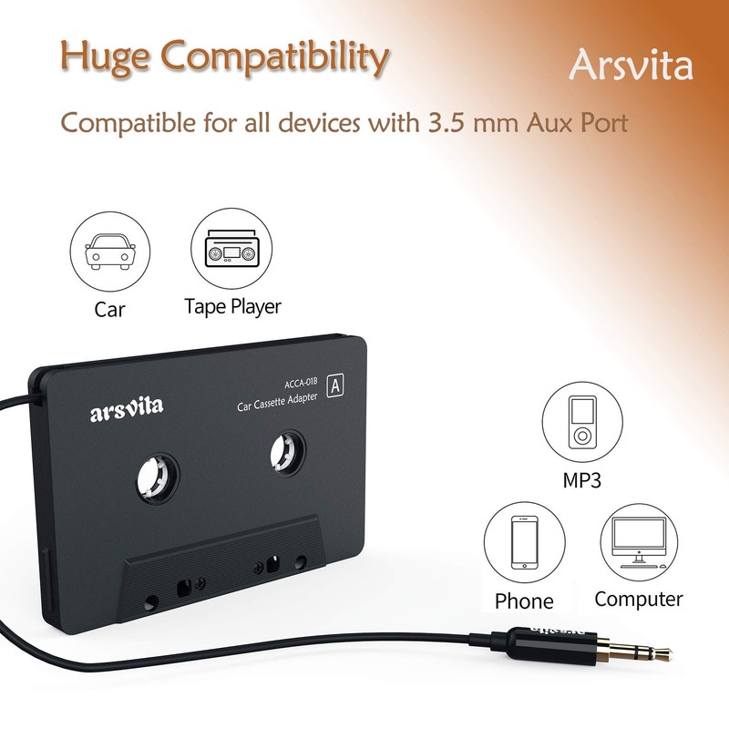 arsvita Car Audio Cassette to Aux Adapter, 3.5 MM Auxillary