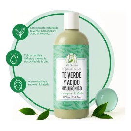 Tónico té verde + ácido hialurónico 1 L, calma e hidrata todo tipo de piel