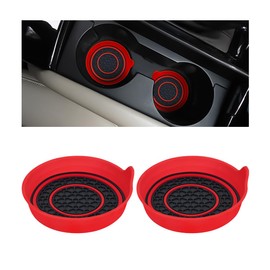 Bittwee 2PCS Car Cup Coaster, Silicone Vehicle Insert Water Bottle Mats Spill Holder, Non-Slip Waterproof Cup Holders, Automotive Interior Cup Pad Accessories, Universal for Most Cars（Black/Red）