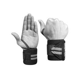 WOD Wear Elastic Wrist Wraps for Powerlifting, Strength Training, Bodybuilding, Cross Training, Olympic Weightlifting, Yoga Support - One Size Fits All (Gray Stripes)