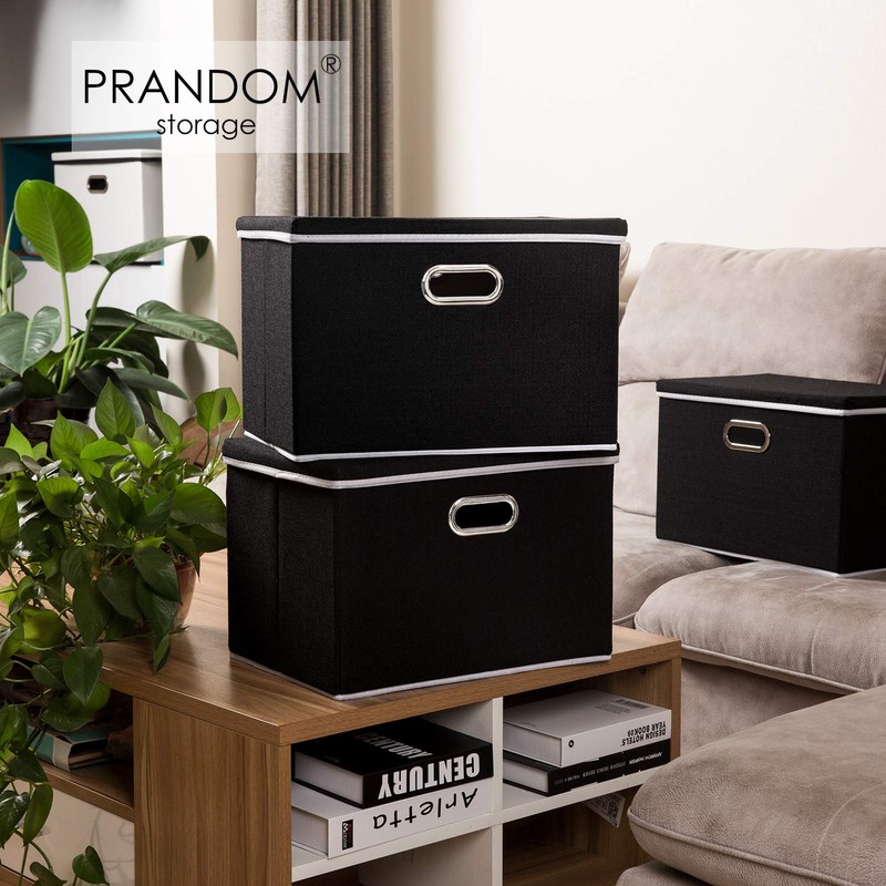 PRANDOM Large Foldable Storage Box with Lid [1-Pack] Fabric Collapsible