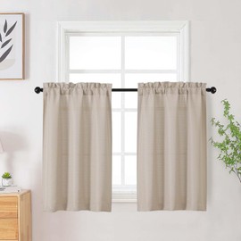 WelvetBLK Linen Kitchen Curtains Tier 36 Inch Length 2 Panels, Faux Linen Textured Light Filtering Short Curtains Drapes for Bathroom Basement Half Window, Rod Pocket Design, Linen, Each 30Wx36L Inch