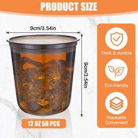 AojSup 50 Pcs Disposable Stemless Glasses 12 oz Crystal Plastic Wine Glasses Clear Classic Pet Cup for Meeting Weddings Birthdays Cocktail Christmas Party Supplies(Black)