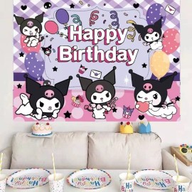 Generic Kuromi Theme Birthday Party Backdrop Decoration, 5x3.5ft Happy Birthday Backdrop