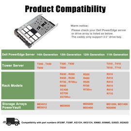 Pack-2, bandeja de disco duro Caddy F238F 0F238F para modelos de generación Dell Poweredge Series 11/12/13 3.5" SAS/SATA R430, R530, R730, T430, T630, R420, R520, R720, T420, T620 , R410 , R510, R710,