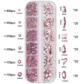 Nail Art Rhinestones Pink Flat Back Rhinestones for Makeup Nail Gems Nail Crystals Diamonds Jewelry Rhinestones for Face and Nail Design DIY Crafts Decoration