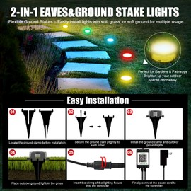 100 FT 2-in-1 Eaves & Ground Stakes LED String Lights, Outdoor RGB Light with App & Remote Control for House, Garden, and Landscape, Waterproof Smart Color-Changing Lighting for Holiday Everyday Decor