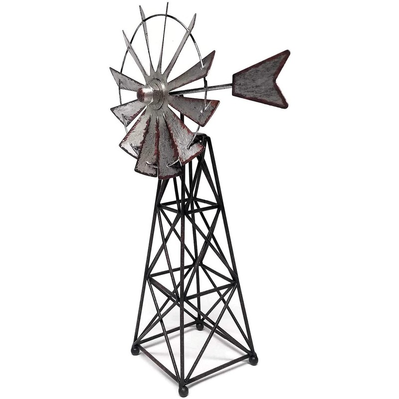 SLIFKA Farmhouse Decor Windmill Figurine, 12-inches, Silver, Rust
