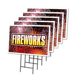 Fireworks 1 5 Pack of 18" x 24" Yard Sign & Stake | Advertise Your Business | Stake Included Image On Both Sides | Made in The USA