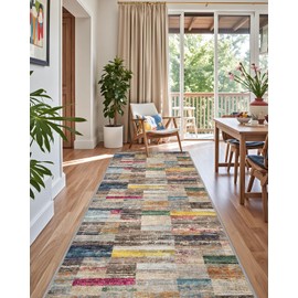 LUMI Washable Runner Rug, 3'x7' Non-Slip Hallway Mat, Low Profile Thin Long Carpeet for Laundry Kitchen Bedroom Office, Multicolor