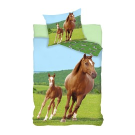 Horse Bed Linen Set, Duvet Cover 140 x 200 cm, Pillowcase 65 x 65 cm, 100% Cotton